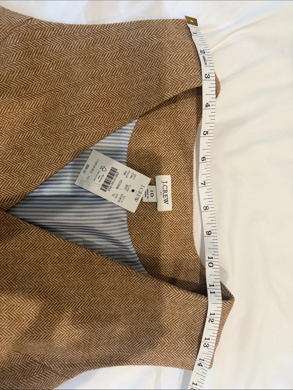 J. Crew Brown Herringbone Wool Blend Vest
